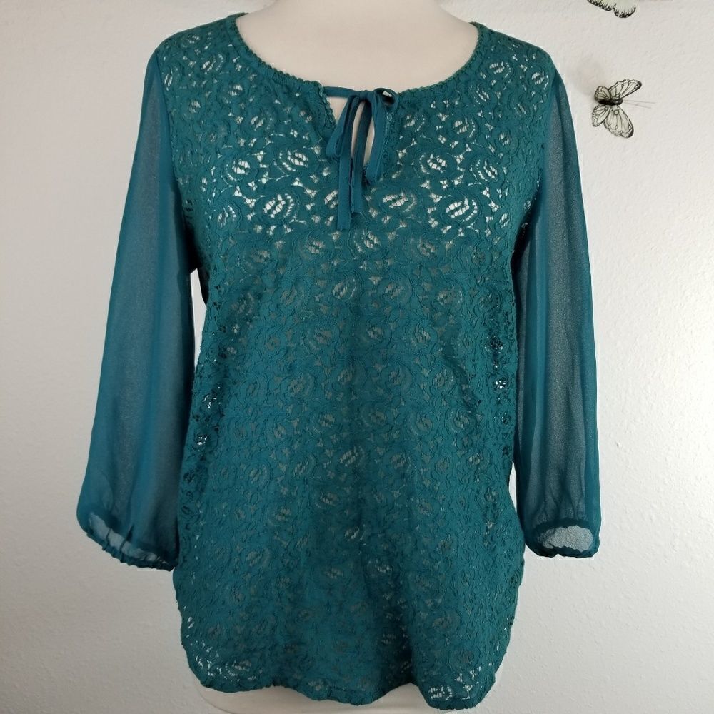 Lucky brand teal green lace tunic